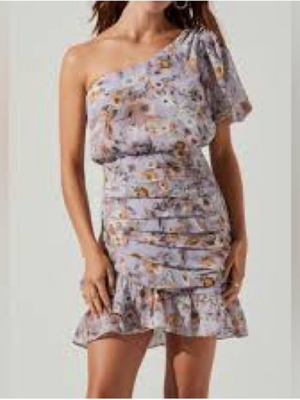 Astr Lavender One-Shoulder Floral Ruffle Dress